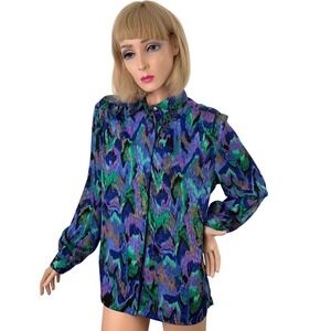 Vintage TanJay Printed Button Up Blouse Retrocore 80s Maximalist Print Mania